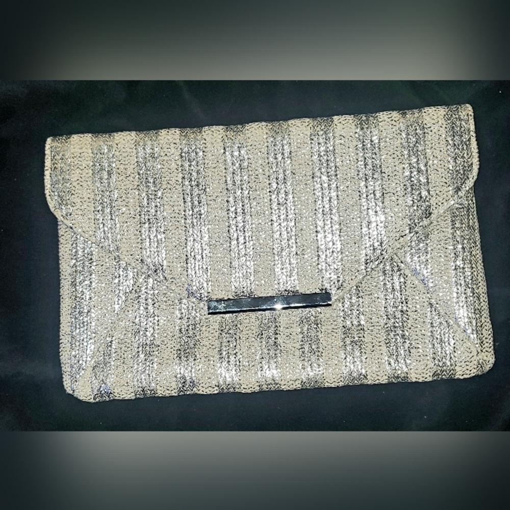 STYLE & CO Silver and Creme Clutch EUC